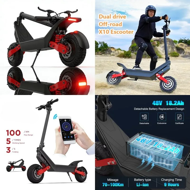 Electric Scooter Adults - 強力な2000Wデュアルモーター搭載X10電動スクーター（大人用）45マイルの長距離走行可能、48V大容量バッテリー、デュアルディスクブレーキ