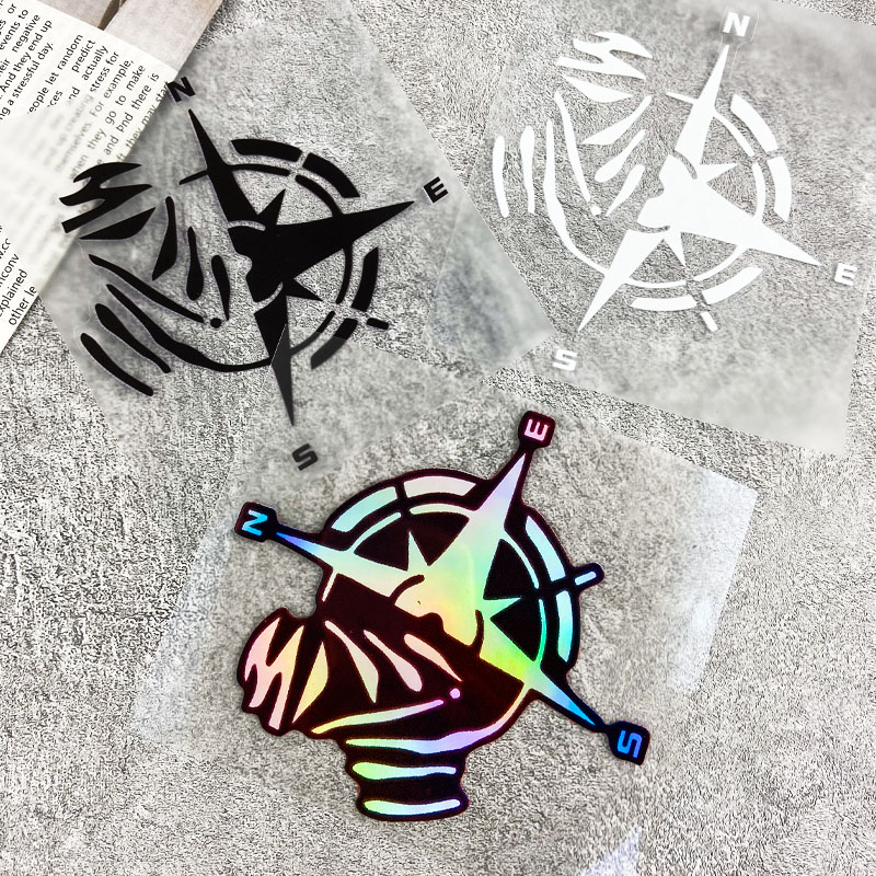 Scooter Helmet Set - 1PC コンパスパターンビニールステッカー 13X12CM、防水デカールオートバイ燃料タンクヘルメット電動スクーター収納ボックス装飾用