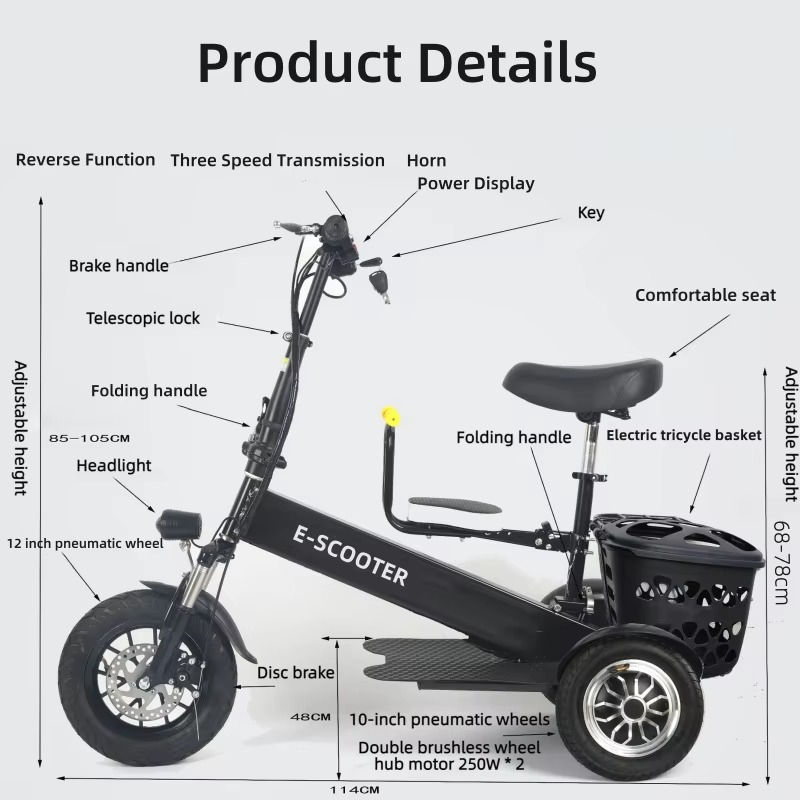 【2026】3輪2人乗り折りたたみ式電動スクーター防水仕様大 - Electric Scooter 500W のレビューと価格