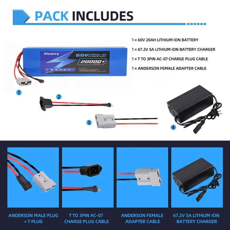   電動バイク、スクーター、自転車用 60V 20AH 30 - 60V 30Ah 21700 Battery Pack のレビューと価格